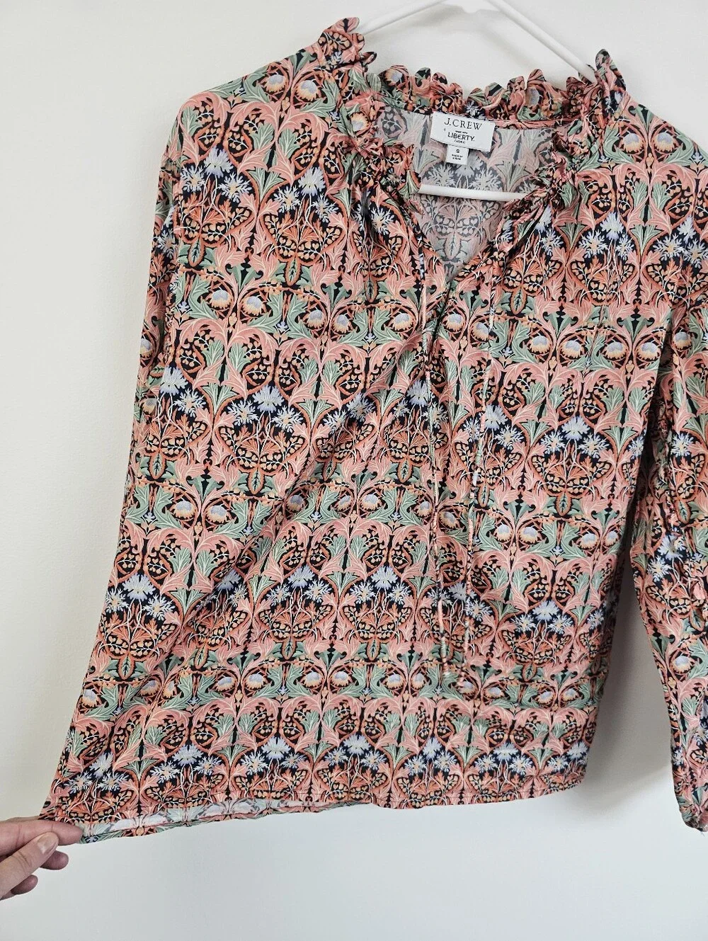 J. Crew × Liberty London Fabric Scalloped Tie Neck Floral Flowy Puff Sleeve Blou